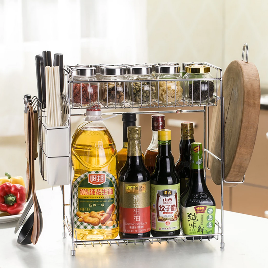 HIPSTEEN настенный и Настольный стеллаж для хранения кухонных двухслойных тарелок полка-серебро