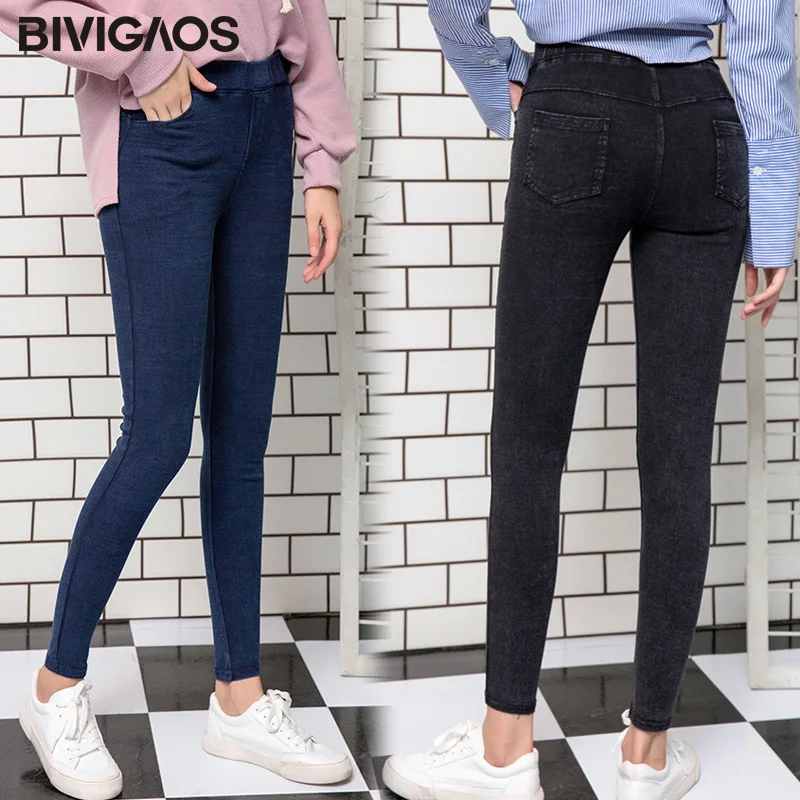 BIVIGAOS, весна-осень, большой Базовый стиль, джинсы, леггинсы, женские, эластичные, снежинки, деним, узкие брюки, размера плюс, джеггинсы