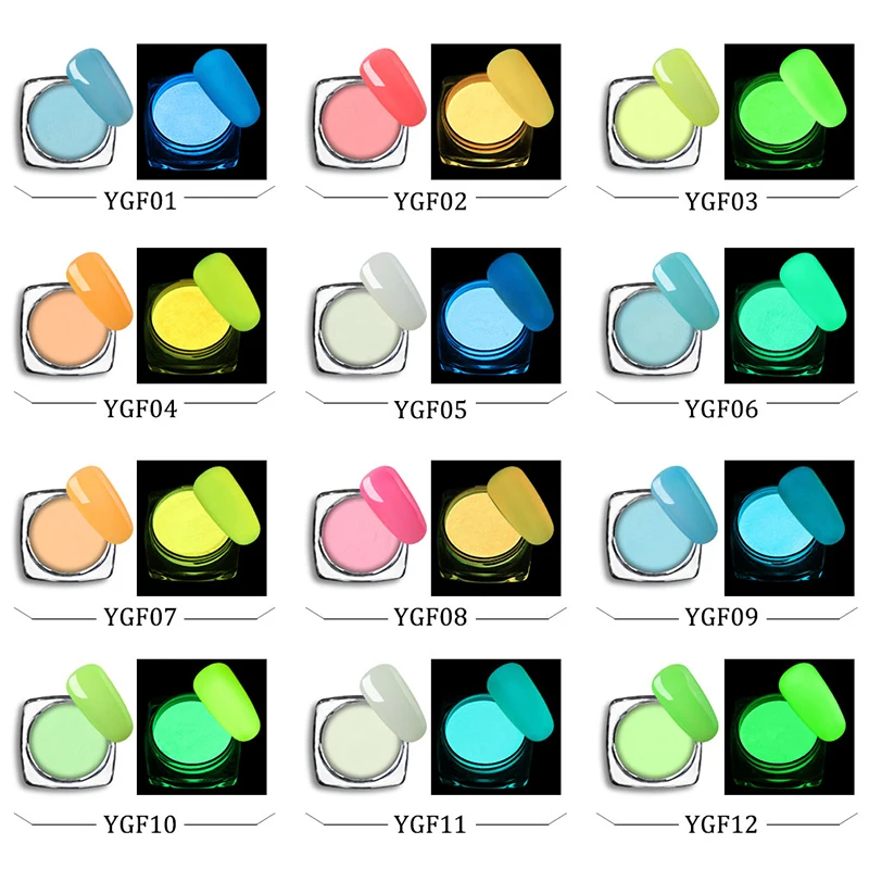 Светящийся пигментный порошок Elite99 смешанный с УФ гель для ногтей светится в