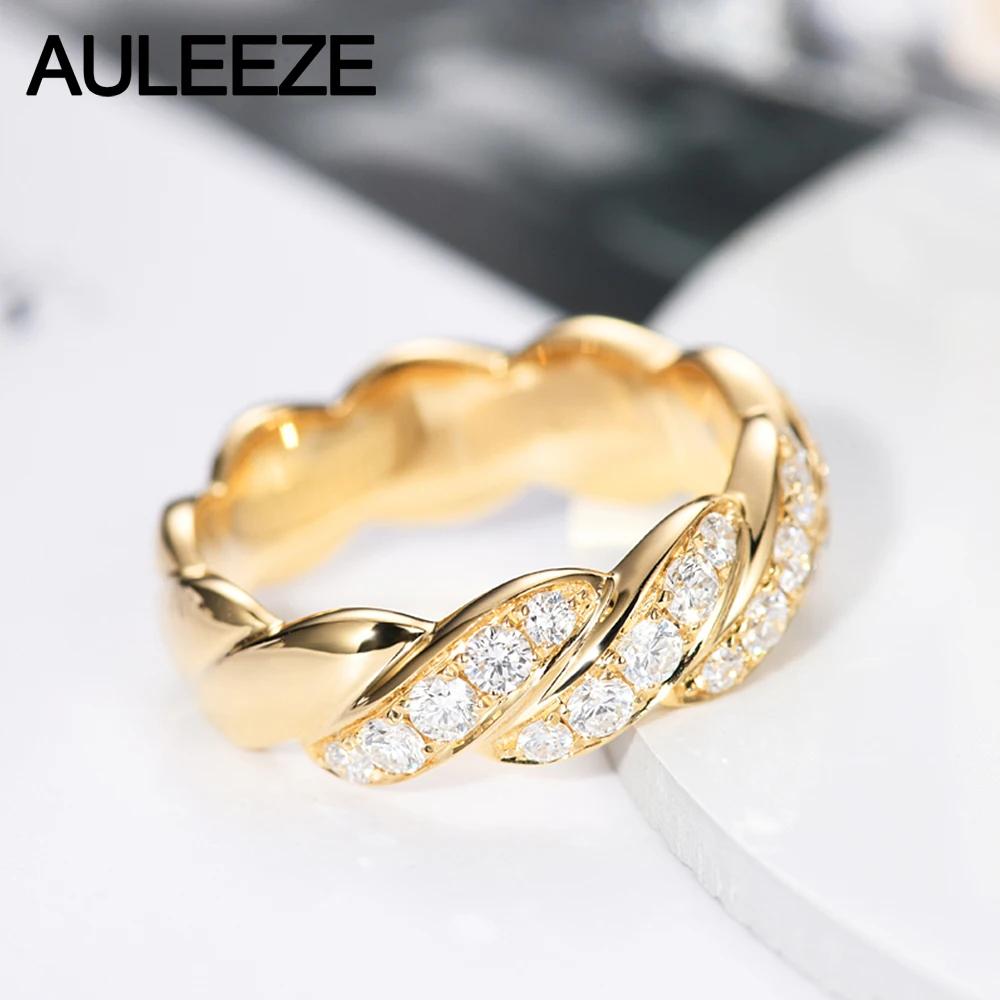 AULEEZE 1CTTW Moissanite Twisted Band 14k 585 Yellow Gold Rings For Women Lab Grown Diamond Wedding Fine Jewelry | Украшения и