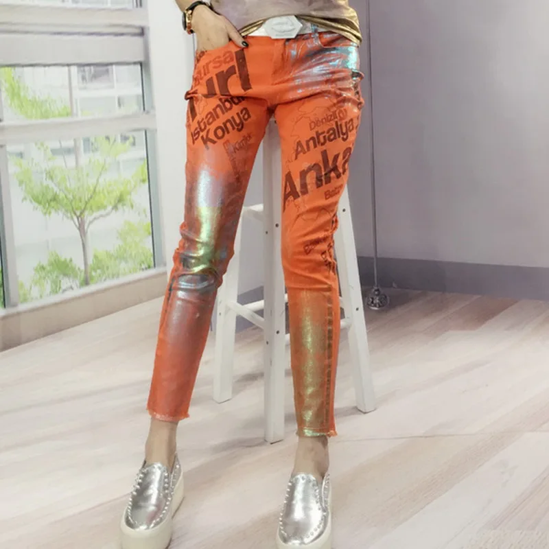 2018 Европа Мода Оранжевый Винтаж деним по щиколотку джинсы бойфренд для женщин с