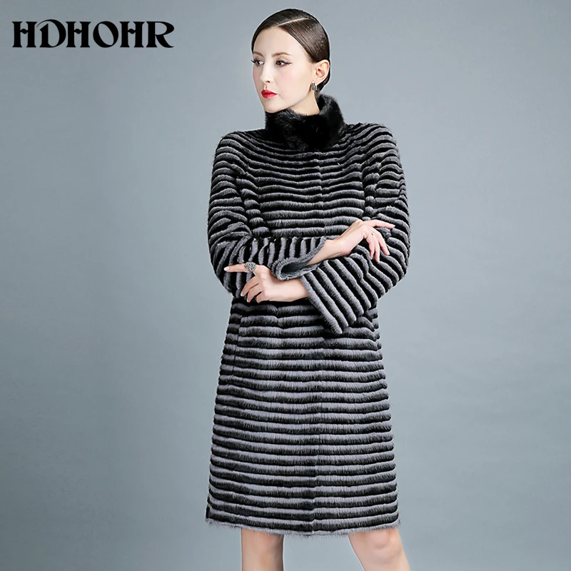 HDHOHR, высококачественное пальто из натурального меха норки, Женские Вязаные норковые пальто, теплые модные меховые парки, женские Куртки из натуральной норки