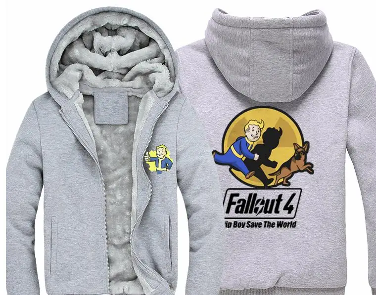 Игра Fallout 4 Hoodie Pin Boy Save The World принт на молнии Кардиган Толстовка супер теплое плотное флисовое пальто для мужчин и женщин