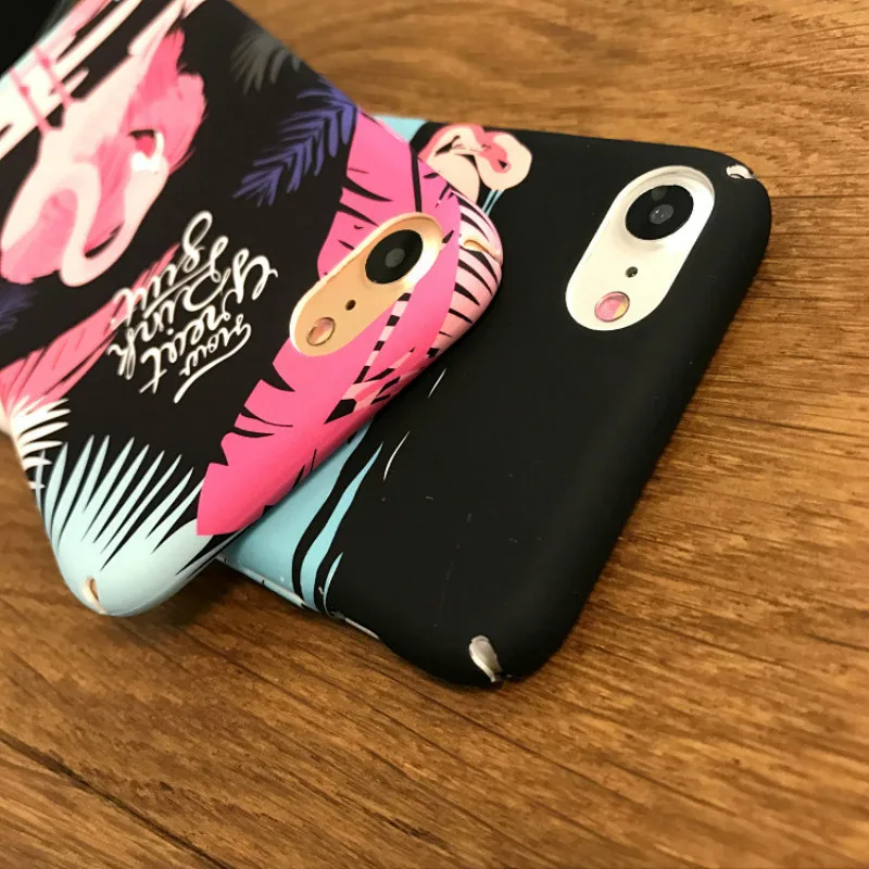 KOMY Phone Case For iPhone X Cute Cartoon Flamingo Flower Leaf Leaves Painting Cover Hard PC Back Cases 6s 7 8 Plus |