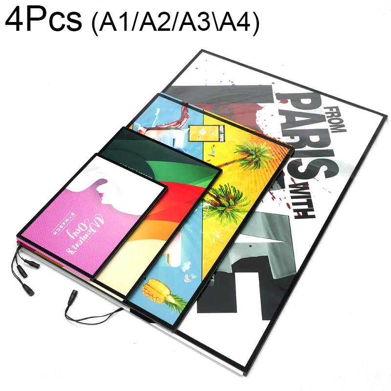 Black Frame 4pcs Витрина для одежды, рамка для постера, для внутреннего ресторана, меню, рекламный светильник, коробка, светодиодный светильник, коробки, коммерческое шоу, рекламный светильник, коробка - Мощность в ваттах: Black Frame 4pcs