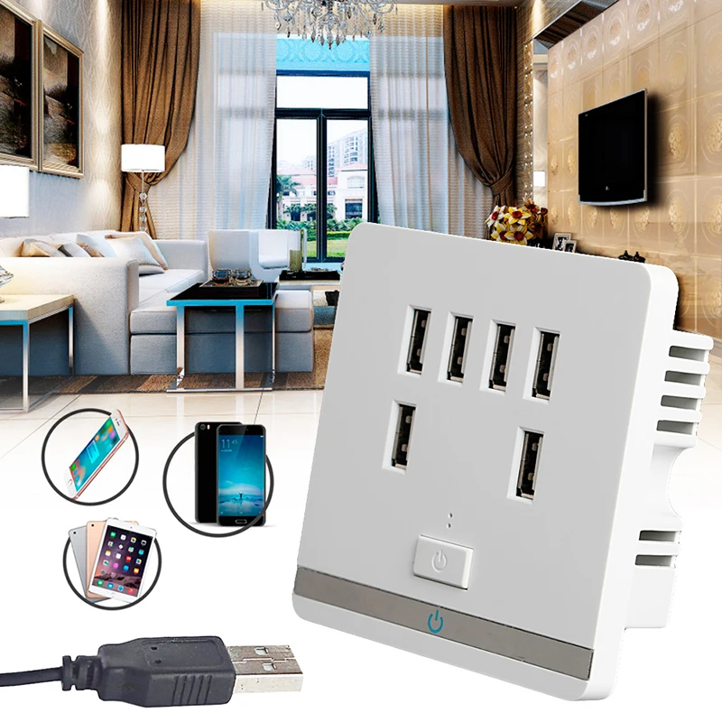 3.4A 6 портов USB настенное зарядное устройство розетка панель Переключатель AC 110 220 В