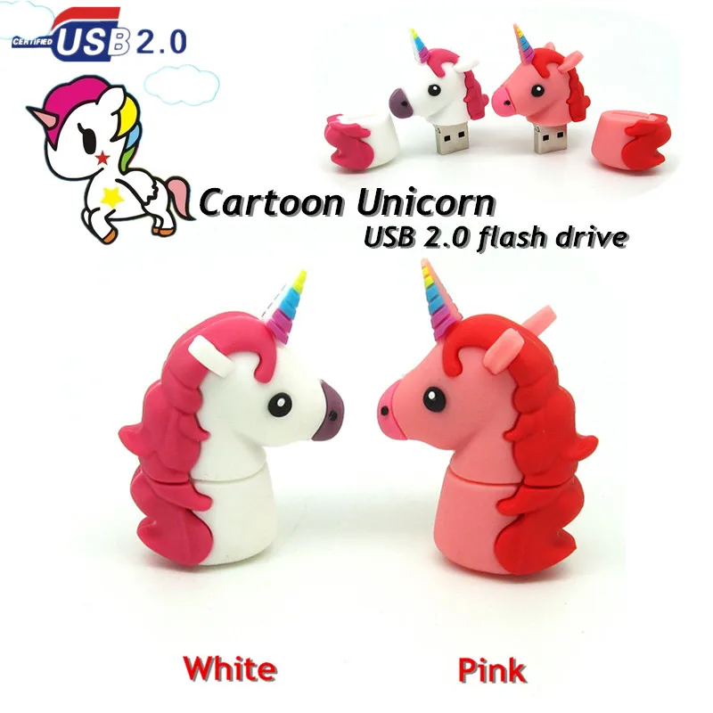 Новинка розовая/белая Флэшка в виде единорога искусственная кожа