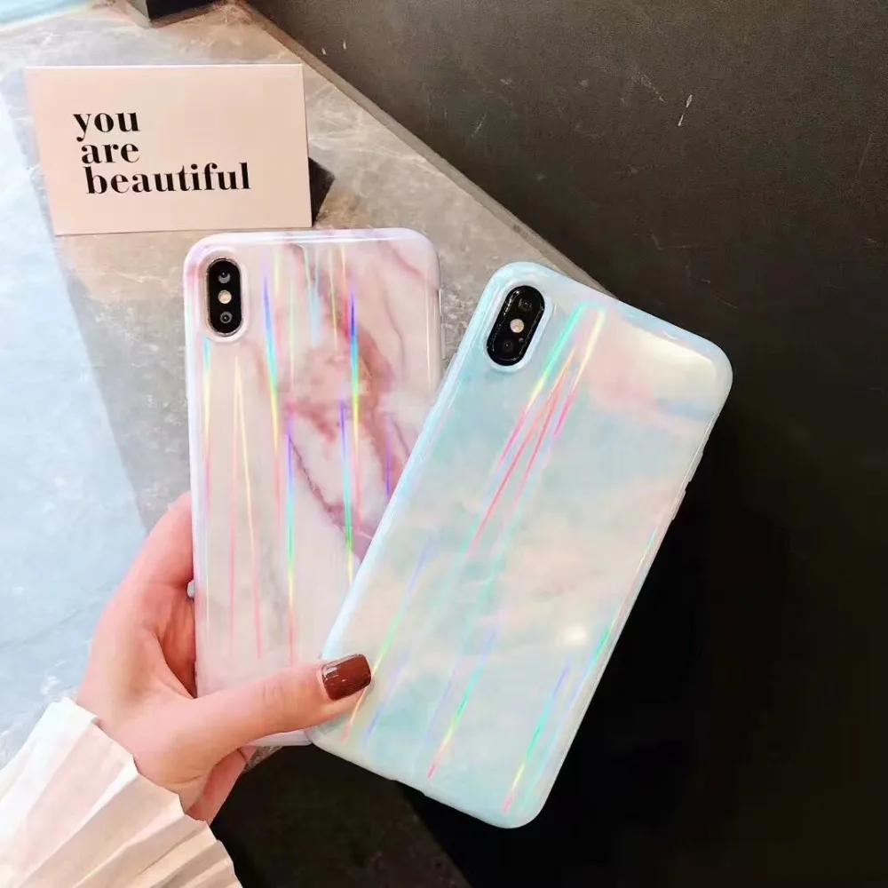 Красивый лазерный мраморный чехол для iphone X XR XS Max глянцевый мягкий силиконовый 6 6s