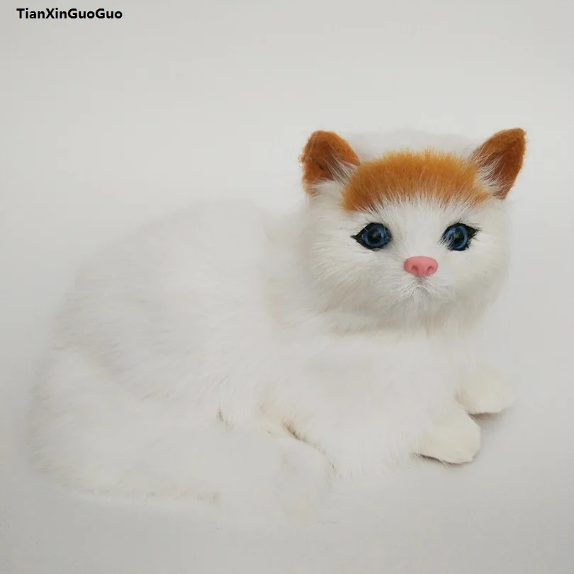

simulation cat about 17x10cm hard model polyethylene& furs white cat sounds miaow handicraft home garden decoration gift s1212