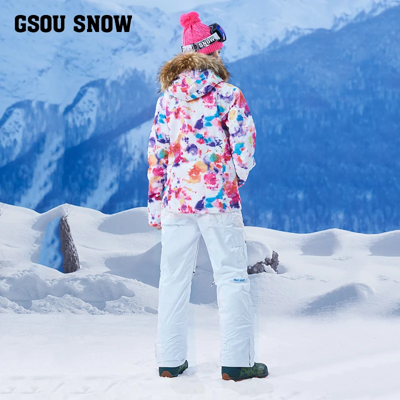 Gsou snow 2017 Новый походный лыжный костюм жилет бордовая Лыжная куртка + брюки одежда