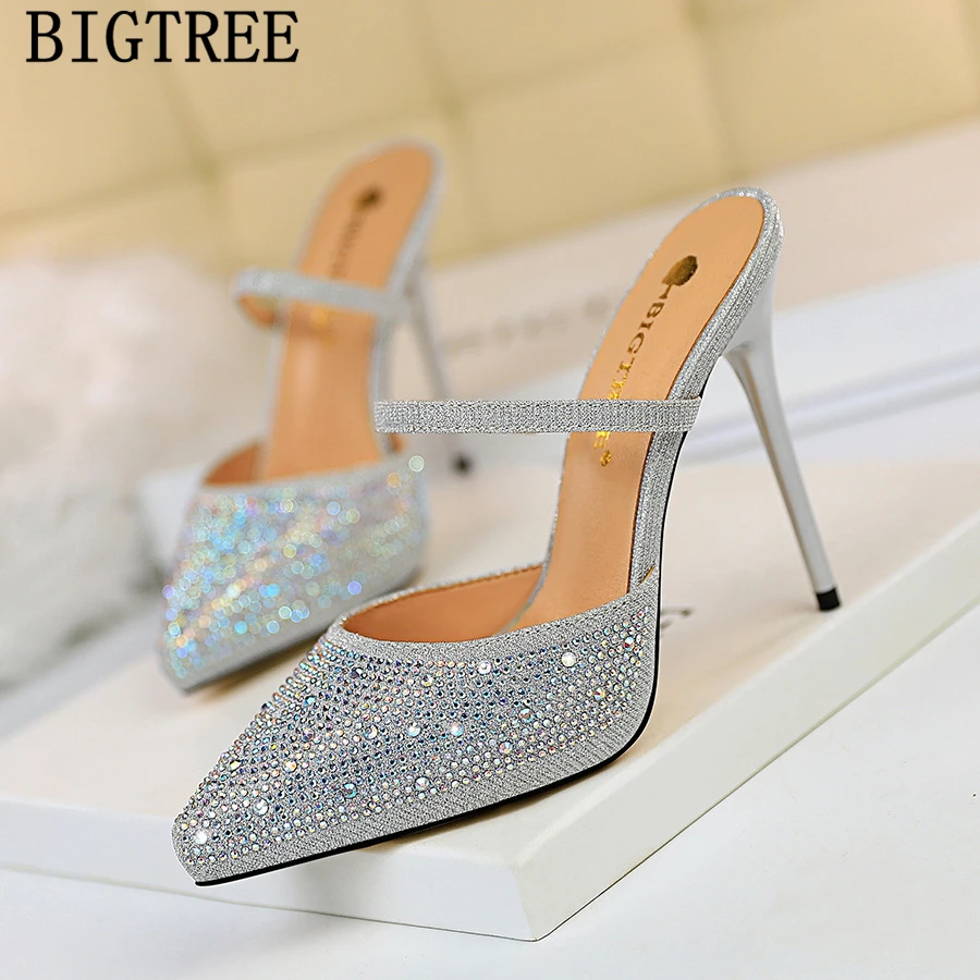 Bigtree обувь стразы на высоком каблуке вечерние туфли и платформе Пикантные без