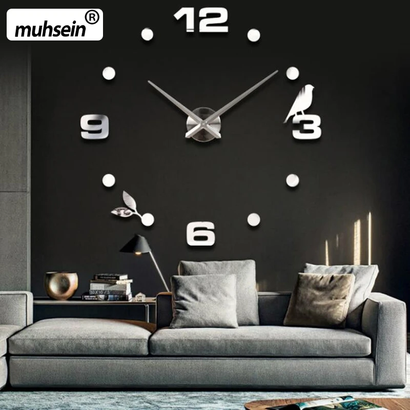 Черные кварцевые настенные часы с изображением кошки и птицы домашний декор orologio