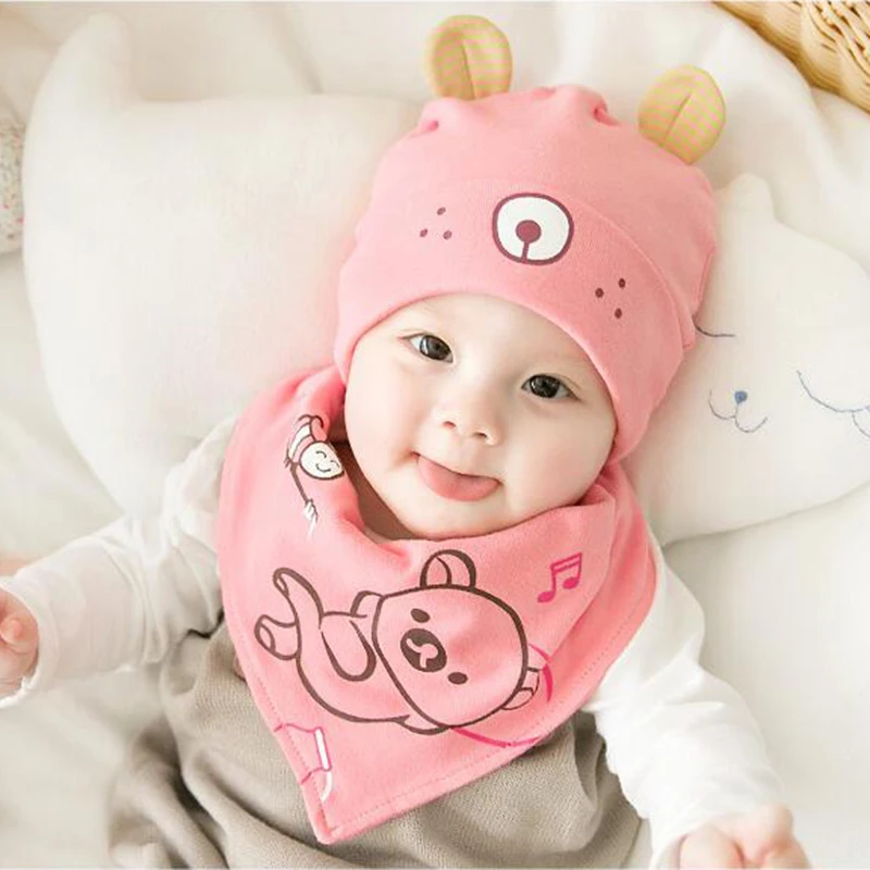 HPBBKD Newborn Baby Hat Set 2pcs/lot Infant Caps Cotton Beanies Girls Boys Bib Kids Scarf GH612 | Детская одежда и обувь