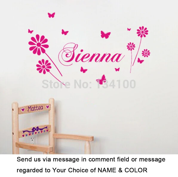 Персонализированная Настенная Наклейка с именем бабочки цветка мухи