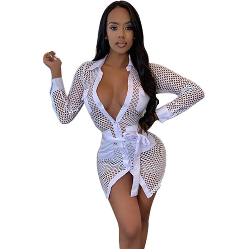 Осеннее платье рубашка с длинным рукавом женские пикантные вечерние мини платья