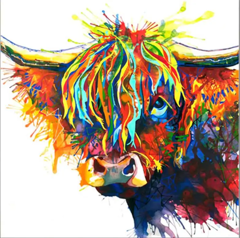 Алмазная вышивка красочная мозаика Highland Cow bull с полным заполнением алмазная