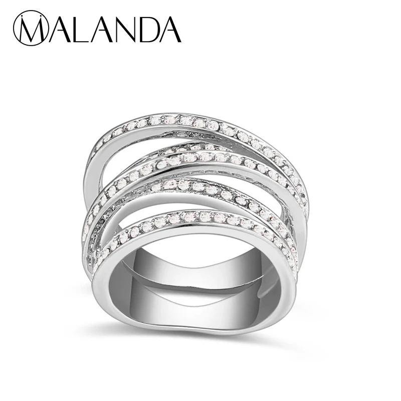 Malanda бренд 2017 Дизайн Кристалл от Swarovski Кольца для Для женщин Серебряный Цвет