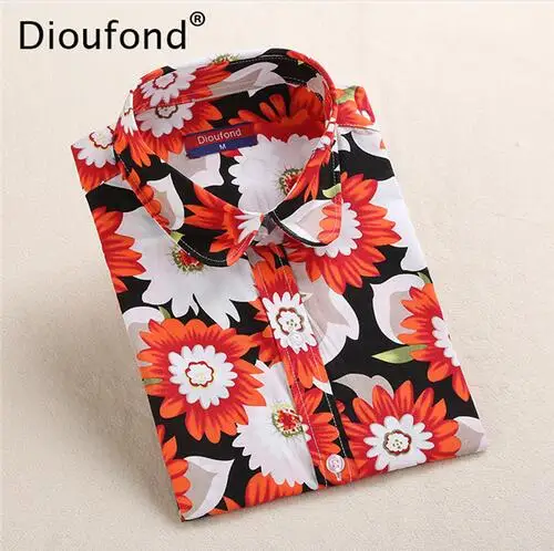 PR0013 Dioufond, новинка, женские блузки с цветочным принтом, хлопковые рубашки, Женские винтажные топы с отложным воротником, Женская рабочая блуза с длинным рукавом - Цвет: PR0013