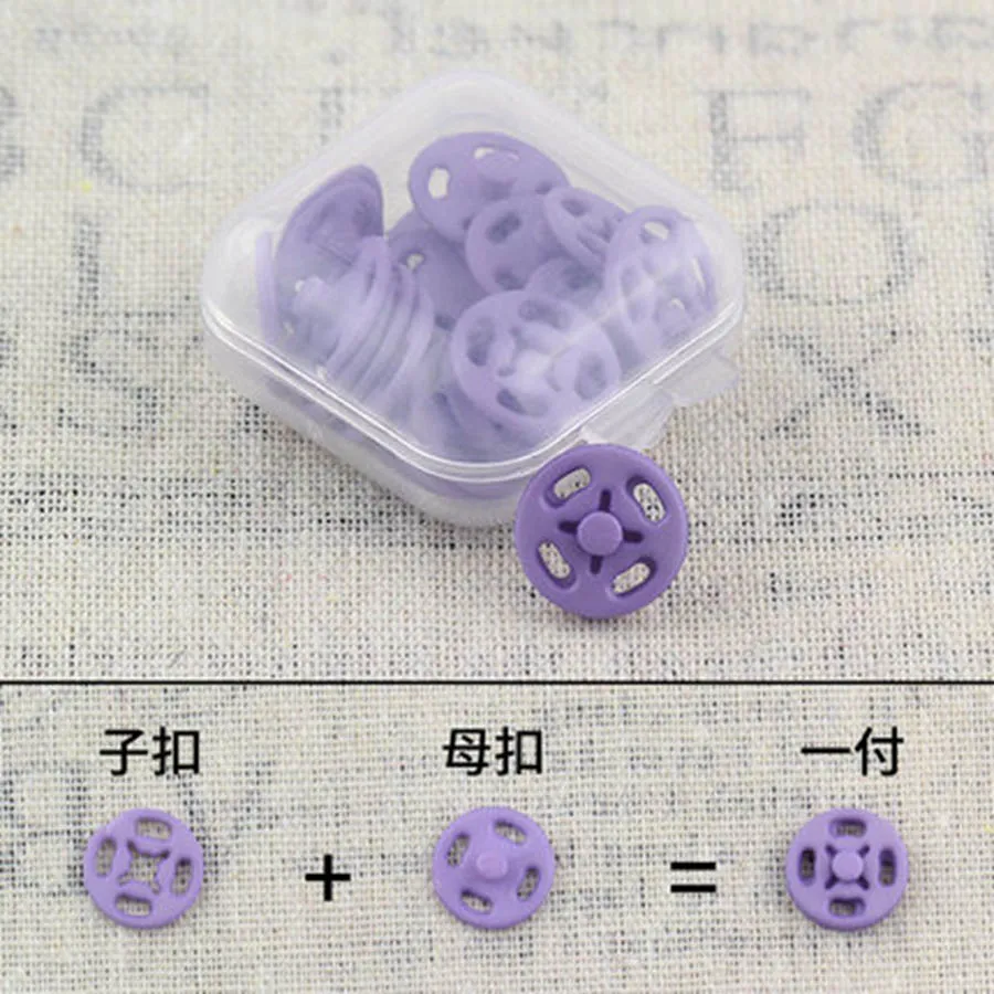 purple Цветные пластиковые кнопки для шитья детской одежды, прозрачные кнопки для рукоделия, 15 шт., кнопка+ коробка, 7 мм, 10 мм, 15 мм - Цвет: purple