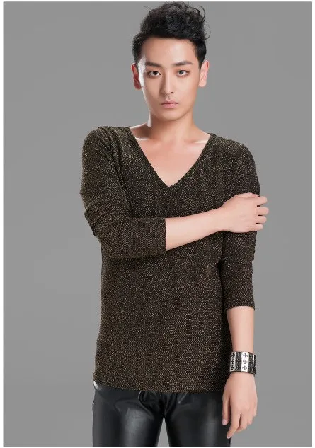 Spring Dazzling Sparkling Personality Plus Size Long Sleeve T-shirt Costumes Men Clothes Fashion 2017 Famous Brand T Shirt | Мужская