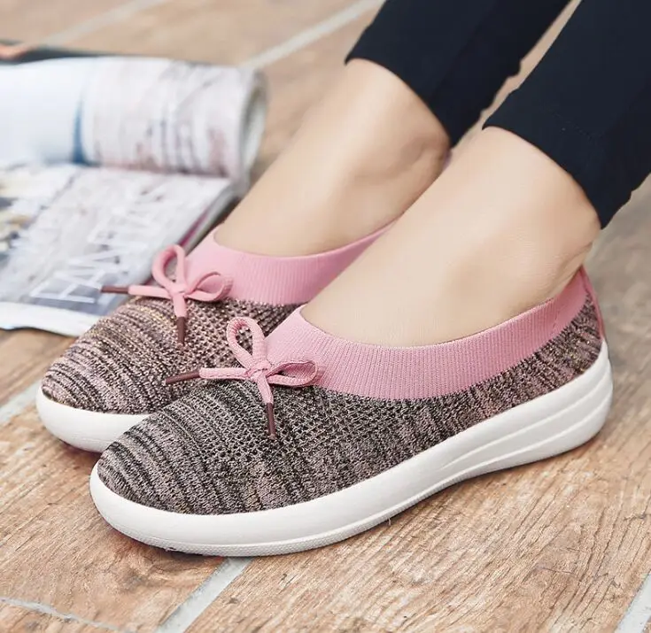 Модные женские кроссовки с бантом повседневные дышащие из парусины на плоской