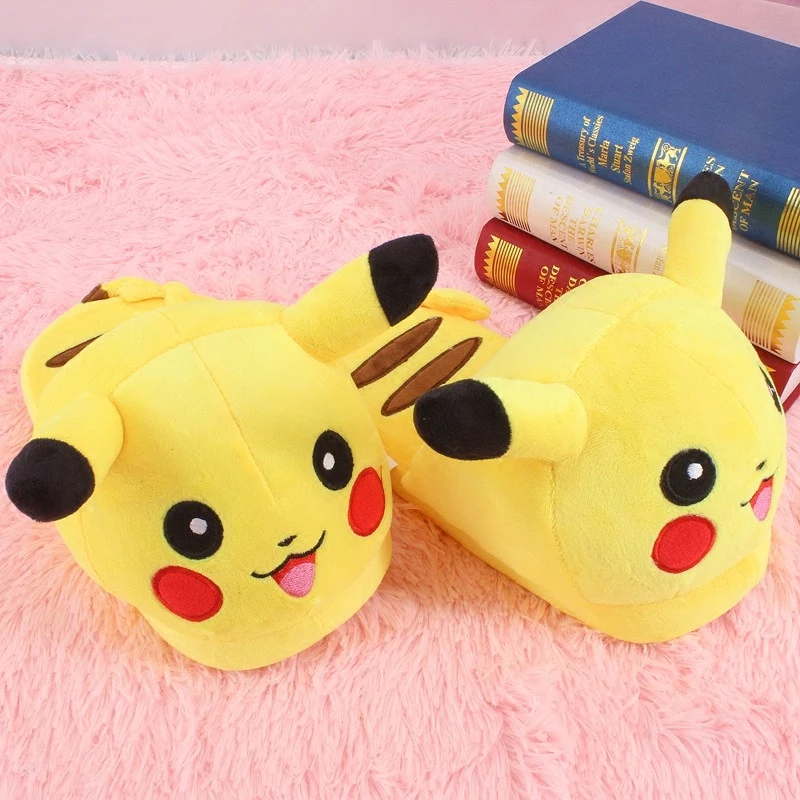 WHOHOLL/хлопковые тапочки в японском стиле с изображением Pokenom Pikachu; домашняя обувь для влюбленных женщин на толстой подошве; нескользящая и теплая подошва