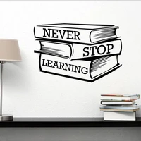lettering study books wall sticker never stop learning motivational quote wall decal library classroom decor vinyl mural ay1689