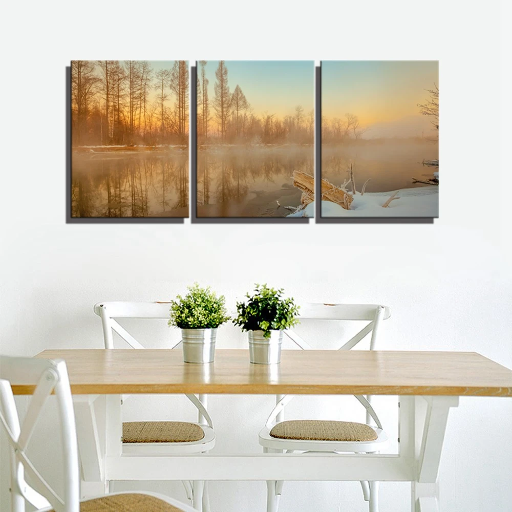 

Snow Scene Landscape Picture Artwork Yellow Dusk Poster Art Prints Wall Art Canvas Painting for Kitchen Dining Room Wall Decor