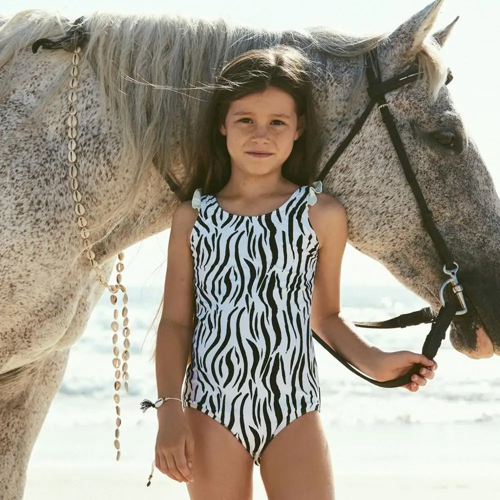 Новинка 2020 Цельный купальник для девочек детский зебры купальный костюм