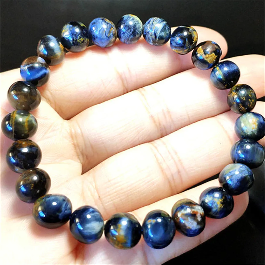 8.5mm Natural Namibia Pietersite Blue Yellow Stretch Gemstone Round Beads Bracelet For Man and Woman | Украшения и аксессуары