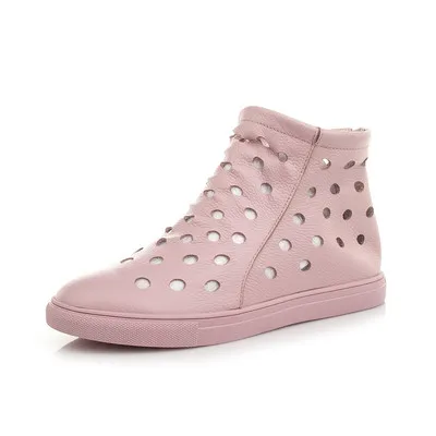Pink Женские босоножки; коллекция года; летние женские босоножки из натуральной кожи; дышащие отверстие; женская обувь; босоножки на скрытом каблуке 2 см - Цвет: Pink