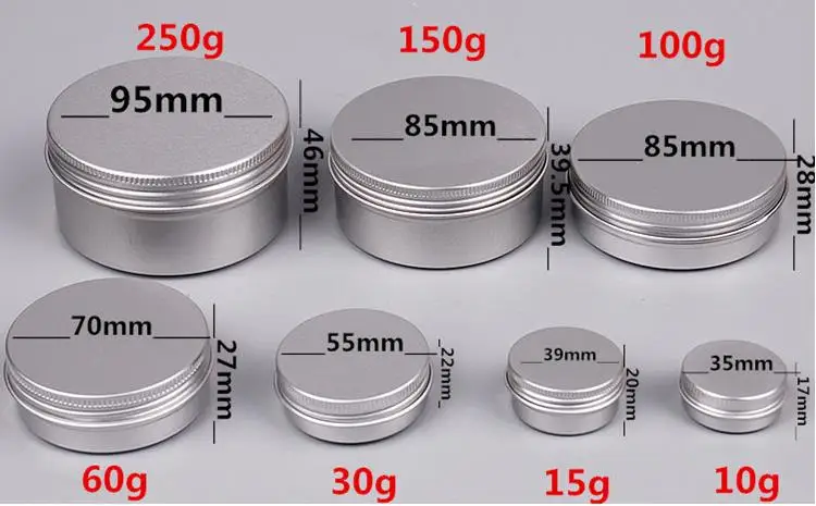 

5 10 15 30 60 100 150 200 250 ml Empty Aluminium Cosmetic Containers Pot Lip Balm Jar Tin For Cream Ointment Hand Cream Packagin