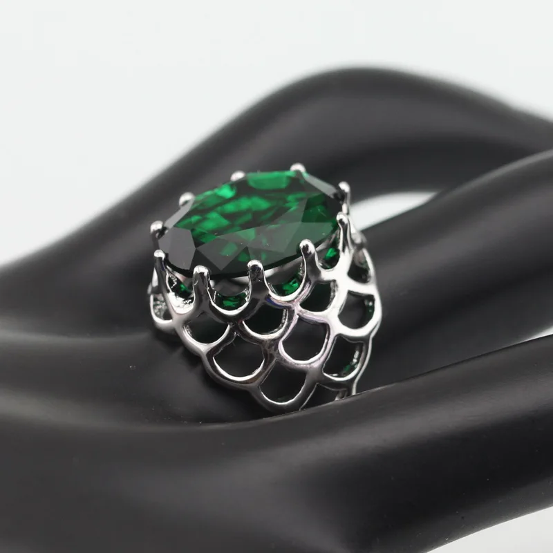WPAITKYS Huge Oval Green Cubic Zirconia Silver Color Ring For Women Distinctive Crystal Jewelry Size 6 7 8 9 10 Free Gift Box | Украшения и