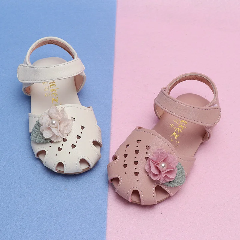 Летние сандалии для девочек с цветочным принтом закрытым носком обувь принцессы