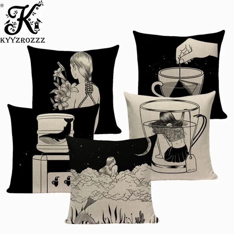 Наволочки из хлопка и льна с абстрактным принтом|Наволочки| |