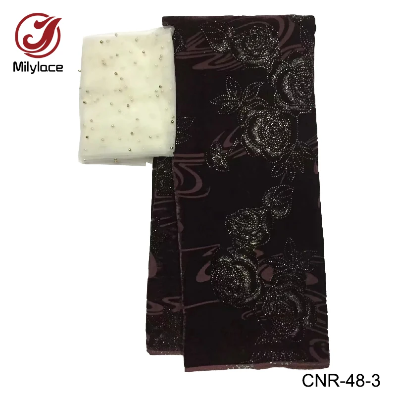 High quality african velvet lace fabric with stones 5 yards per lot silk embroidery CNR-48 | Дом и сад