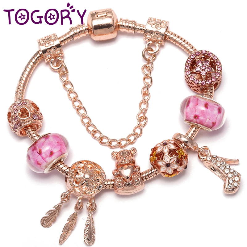 TOGORY новые розовые золотые талисманы посеребренный браслет ловли любви сети