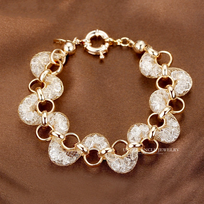 Золотой Цвет Прозрачный Кристалл циркония внутри сетки дизайн очаровательный