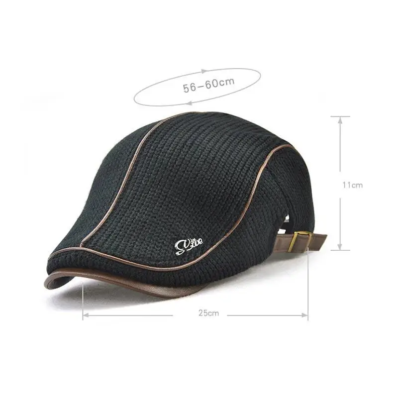 Высокое качество Зимний теплый вязаный берет Casquette Homme кожаная плоская кепка для
