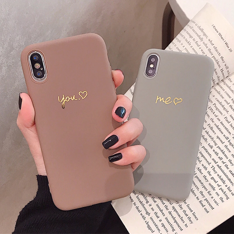 Простой золотой чехол для телефона с надписью You Me Love Heart коричневый серый iPhone X XS