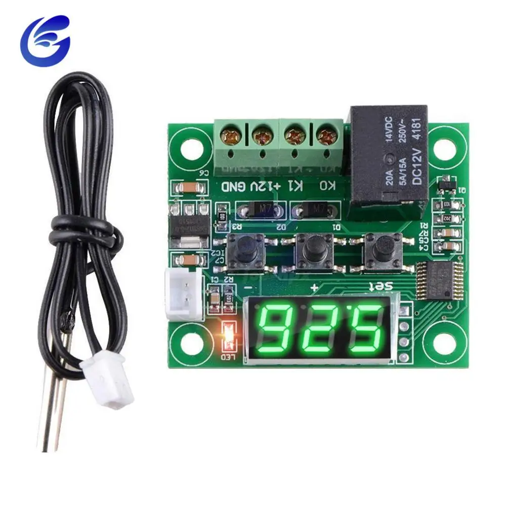 DC12V W1209 светодиодный цифровой термостат, термометр с контролем температуры, переменный ток 220 В, водонепроницаемый NTC датчик, термо-контроллер, модуль переключателя - Цвет: Зеленый