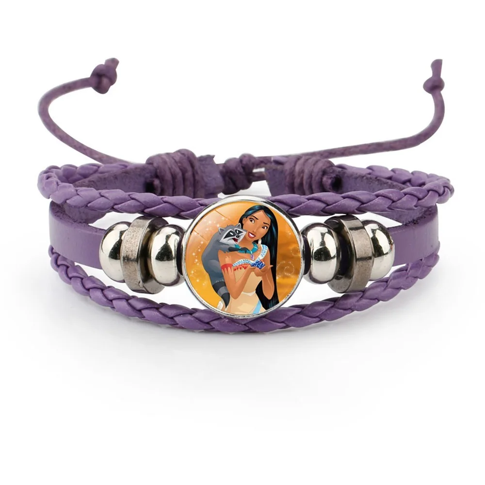 12020402 Новые Мультяшные браслеты Pocahontas Poka A. Hontas Pocahontas, кожаные браслеты принцессы, регулируемые браслеты для детей, подарки для девочек, Прямая поставка - Окраска металла: 12020402
