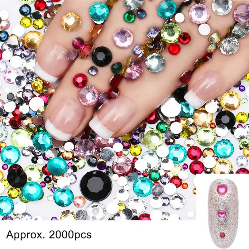 3D Nail Art Стразы красочный ноготь маникюрный-разные размеры шпильки Маникюр круглый плоский низ блестящие камни для ногтей прозрачное украшение для ногтей