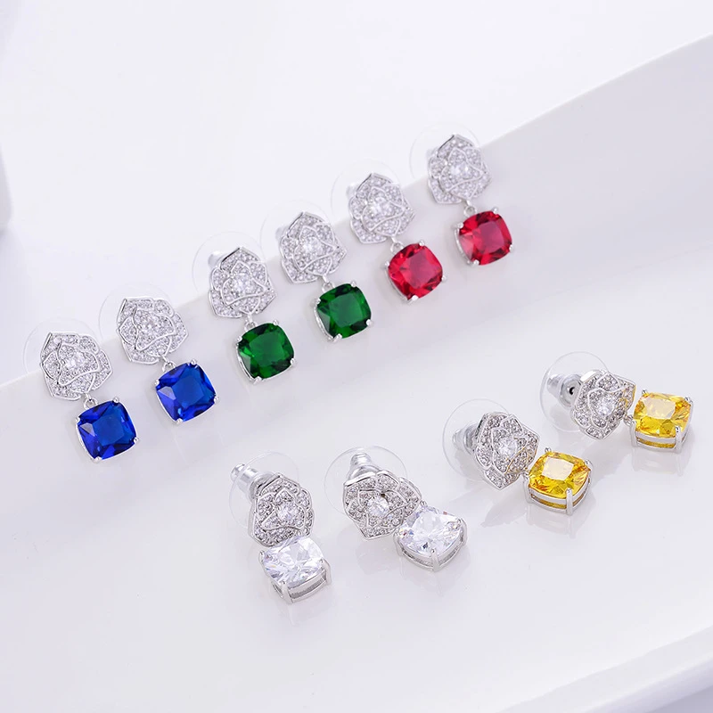Белые/красные/розовые/зеленые/желтые/синие Роскошные серьги с кристаллами CZ