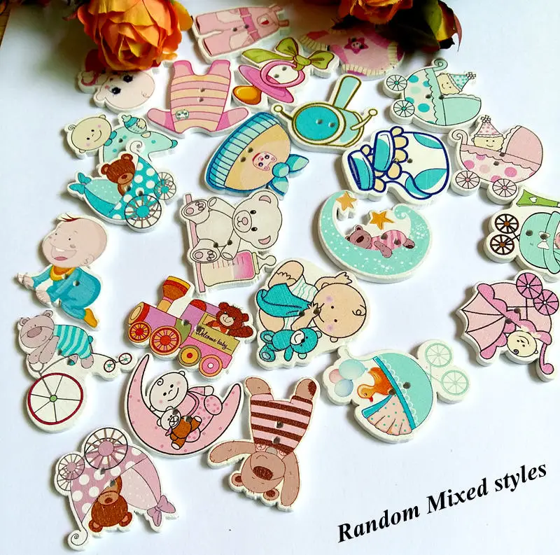 40 шт. детские деревянные пуговицы для скрапбукинга|buttons scrapbooking|decorative buttonsscrapbooking