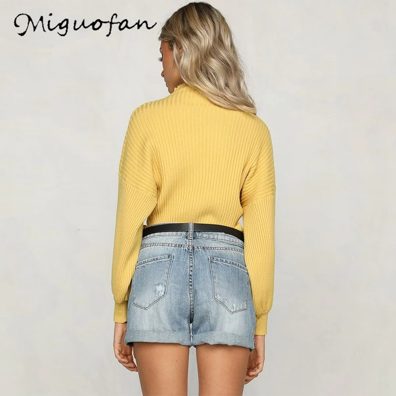 Женский вязаный свитер Белый Однотонный с длинным рукавом на осень и зиму 2019 |