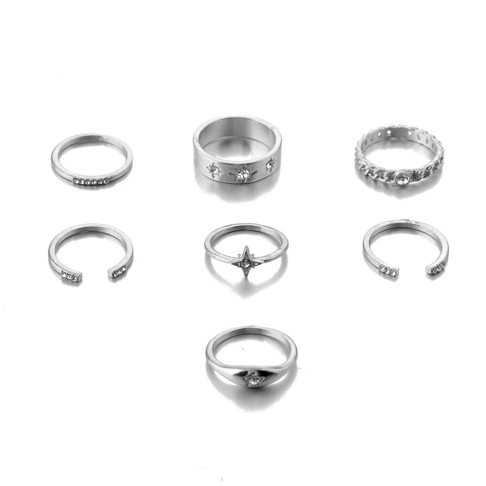 7 шт./компл. набор элегантных резной колец в виде звезды с кристаллами для женщин