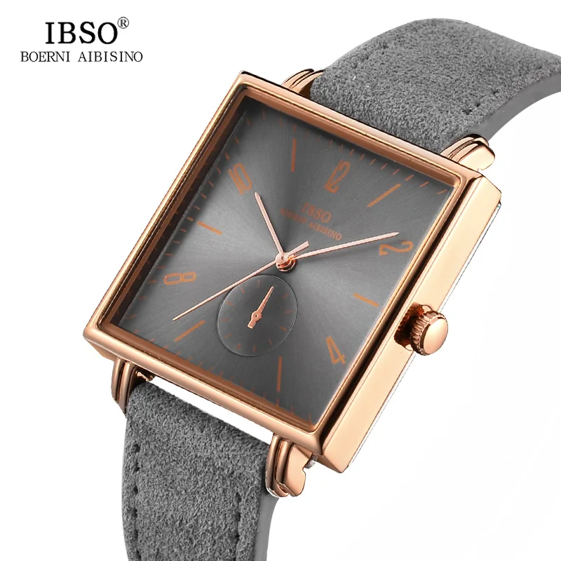 IBSO 8 мм ультра тонкий квадратный циферблат Для мужчин s часы 2019 ремень из