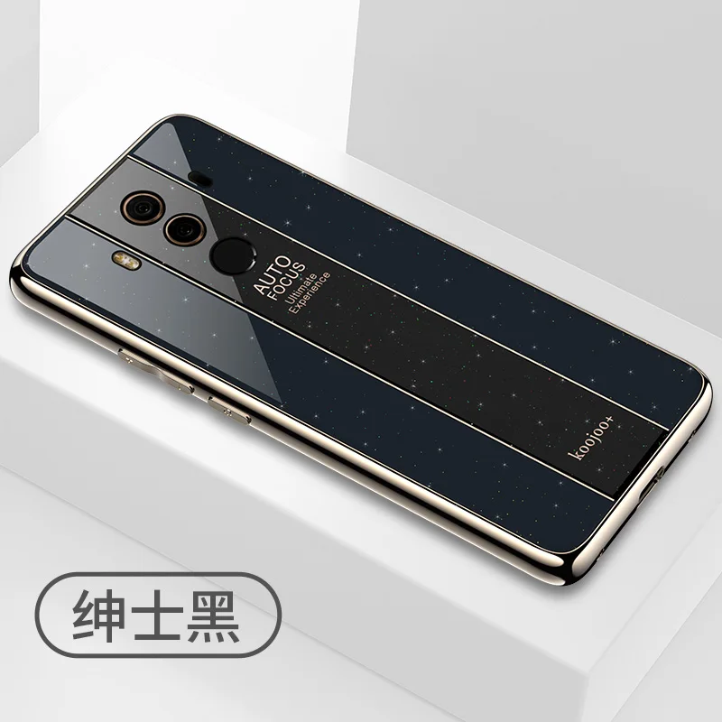 YueTuo чехол, чехол, для HuaWei mate 10 Pro mate 10 10Pro, роскошный блестящий чехол из закаленного стекла для задней панели телефона 360 чехол s - Цвет: Black