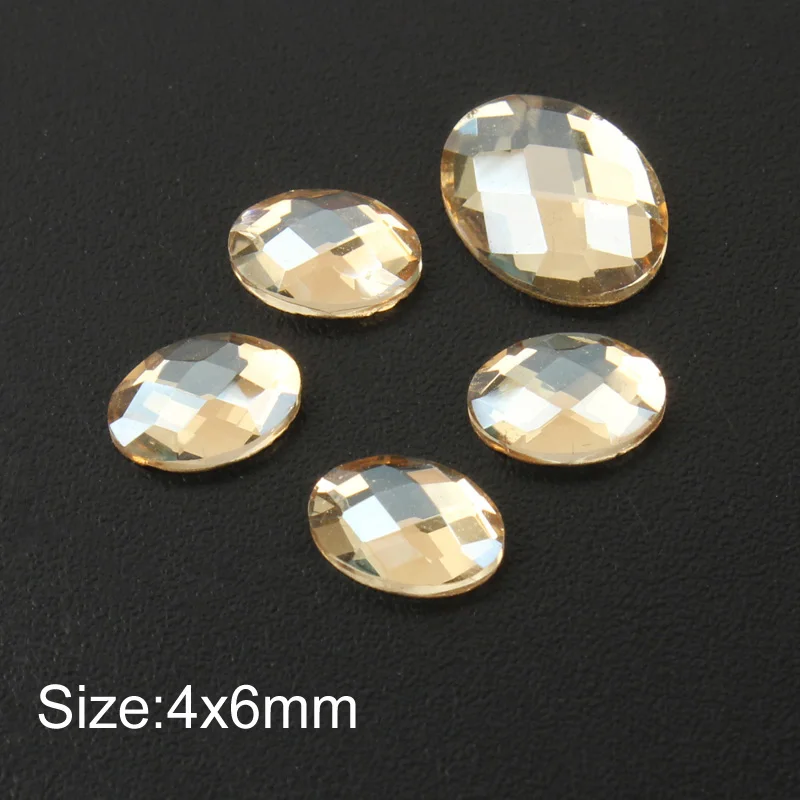 Oval 4x6mm Сердце/конский глаз/луна/овальный кристалл для ногтей шампанское горный хрусталь 3D Шарм плоский стеклянный камень маникюр стразы для ногтевого дизайна каменный декор - Цвет: Oval 4x6mm